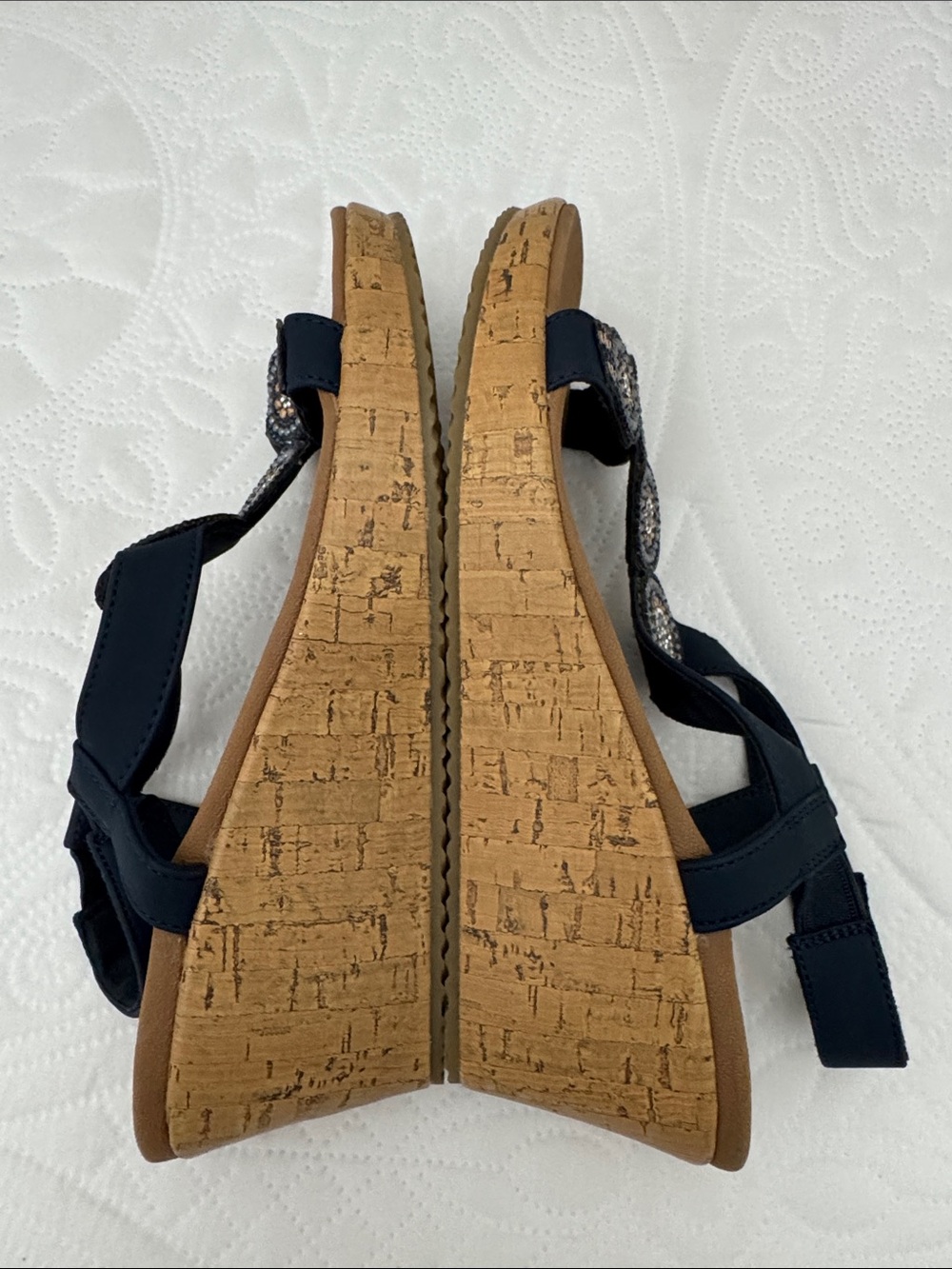 Skechers Beverlee Date Glam Navy Blue Beaded Wedge Comfort Sandals Size 8 - Picture 5 of 10